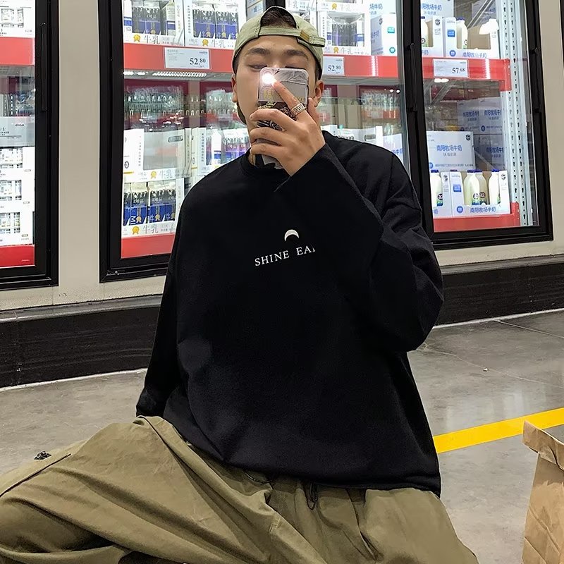 Áo Thun Tay Dài Cổ Tròn Dáng Rộng In Chữ Cỡ Lớn Thoải Mái Thời Trang Cho Nam Size M-5XL