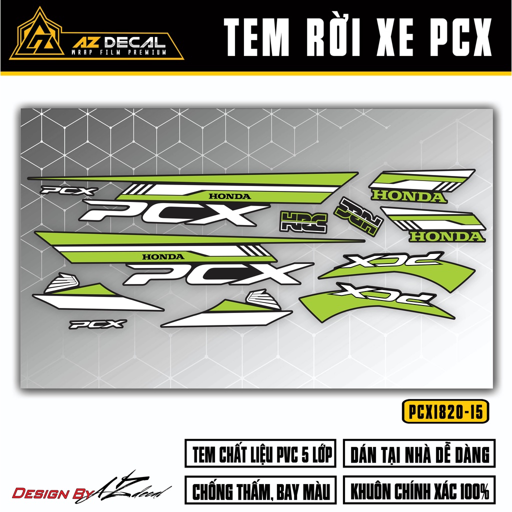 Tem Chế Xe PCX 125 150 160 Mẫu HRC | PCX-15 | Decal Rời Dán Xe PCX 2014 - 2020 Chống Nước, Bền Màu