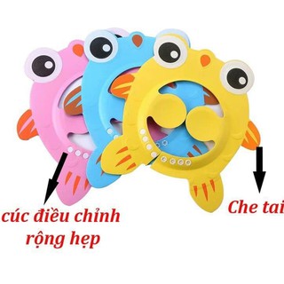 Nón,Mũ Gội Đầu Cho Bé Hình Cá Chắn Nước Chắn Bọt Có Nút Điều Chỉnh Lớn Nhỏ Cho Bé.