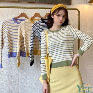 Áo Len Dài Tay Cổ Tròn Sọc Ngang Thời Trang Nữ