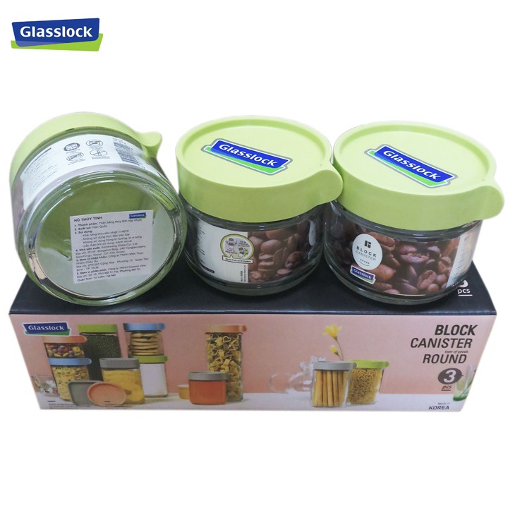 Bộ 3 hũ gia vị Glasslock 250ml IG785 Hàn Quốc nắp xanh lá - Larva Store