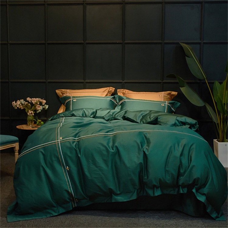 173119 Bộ chăn ga cưới chất cotton lụa thêu 4CT cao cấp hàng nhập 150-180x200cm