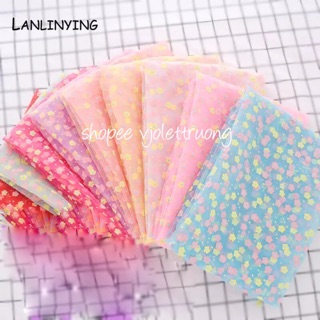Vải voan lưới hoa xanh hồng may cột tóc scrunchies