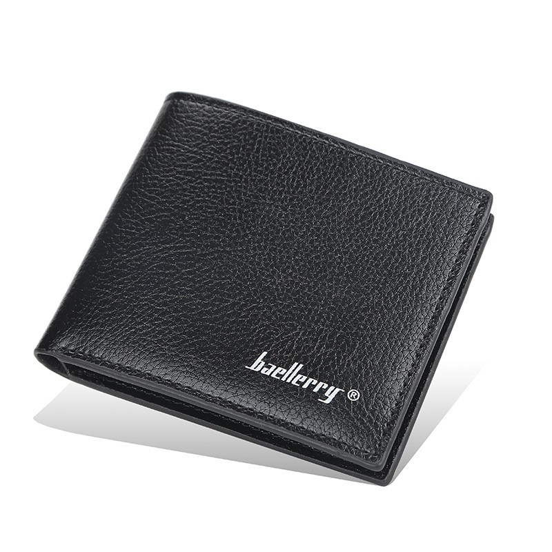 「COD」Baellerry Men's Short Wallet Korean Version of The Lychee Pattern Open Wallet Simple Leather Wallet