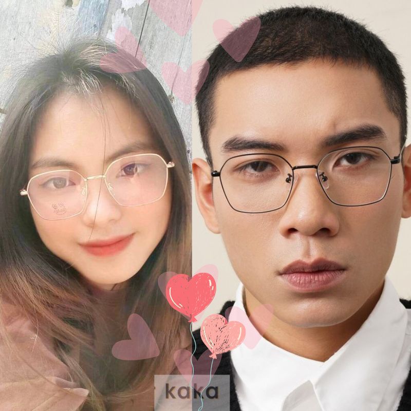 Gọng kính cận nam nữ kaka chất liệu kim loại mắt đa giác thanh mảnh KL508