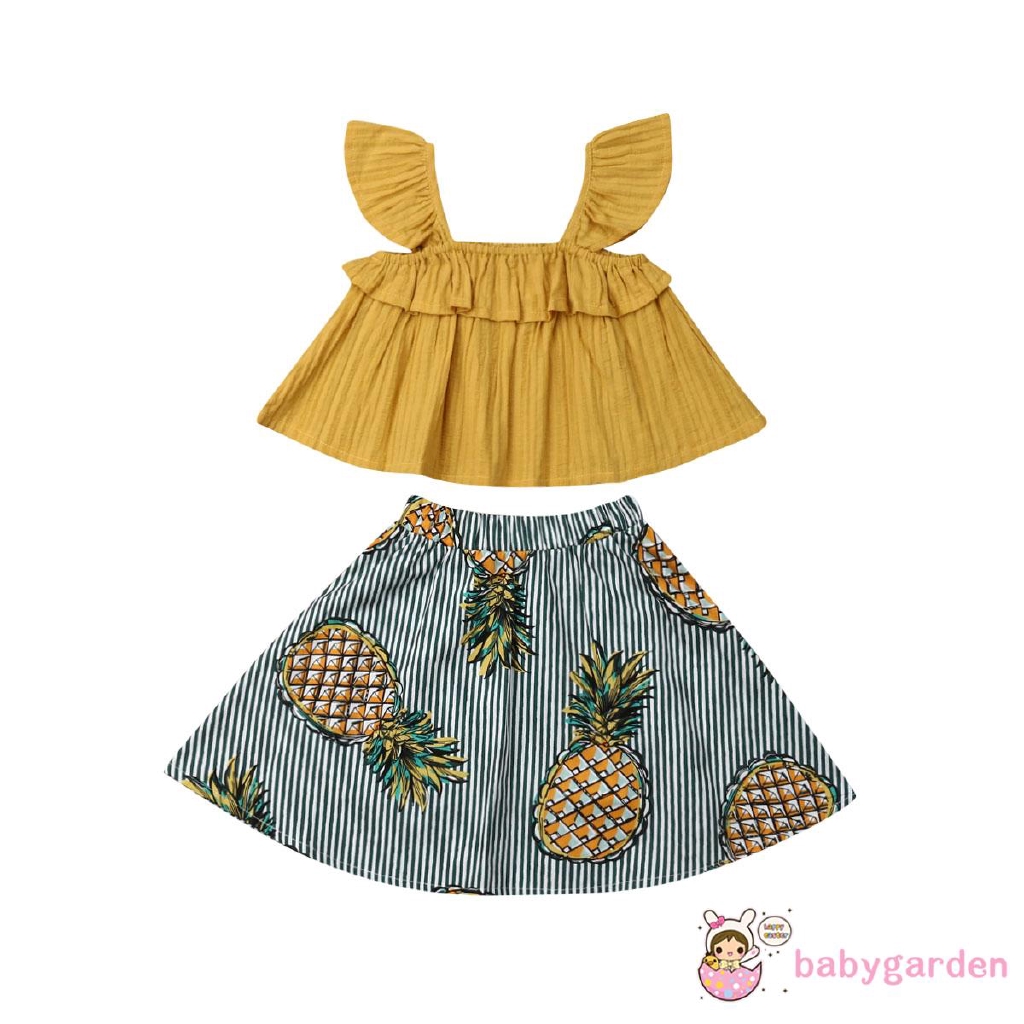 Set áo hai dây hở lưng + chân váy hoa xinh xắn cho bé gái