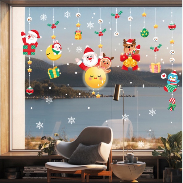 Decal dán tường Noel Hít Tĩnh Điện không Dơ Kính - Đêm giáng sinh cùng trăng sao vui nhộn