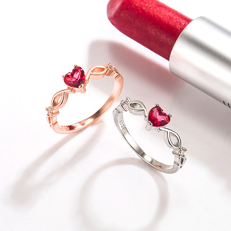Nhẫn Đồng Đính Đá Zircon Hình Trái Tim Phong Cách Thời Trang Hàn Quốc
