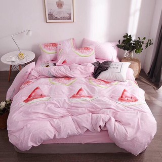 Bộ vỏ chăn ga gối cotton đũi Lidaco cao cấp - dưa hấu hồng FSD