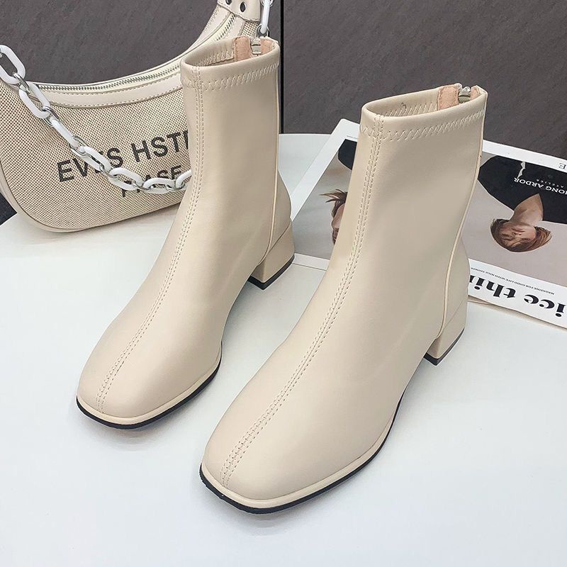 Giày Bốt Cao Gót Kiểu Kéo Khóa Plus Size 35-43