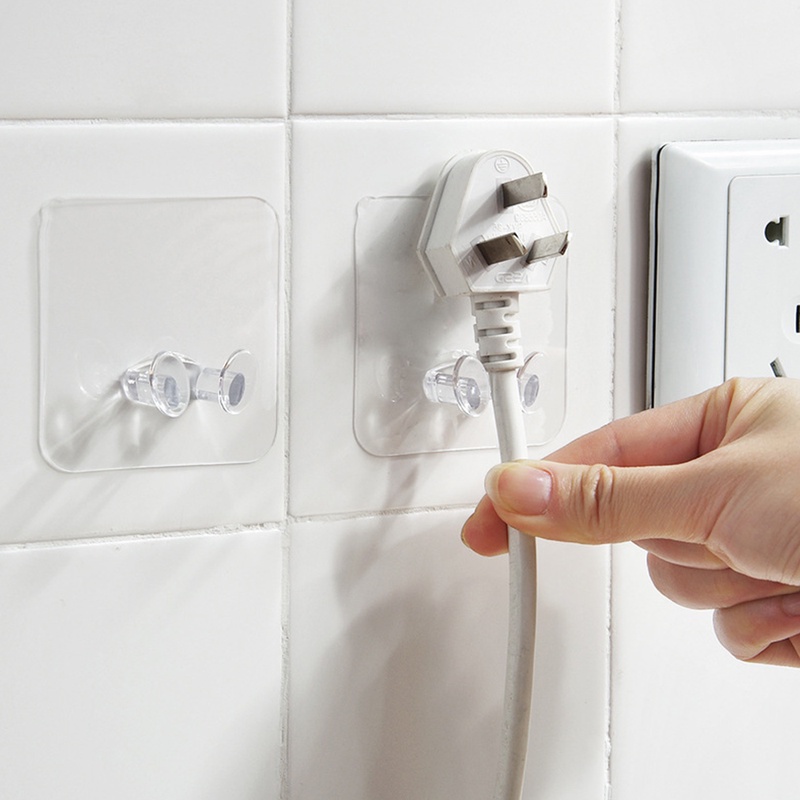 Set 2 Móc Nhựa Trong Suốt Dán Tường Giữ Dây Cáp Gọn Gàng