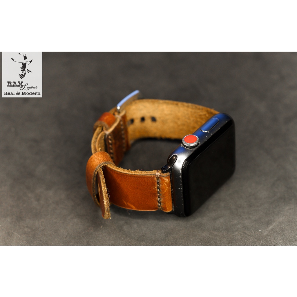 Dây đồng hồ da bò nâu đỏ RAM Leather simple x handmade bền chắc - tặng khóa chốt và cây thay dây