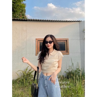 Áo croptop len mỏng cổ polo ( Ảnh thật )