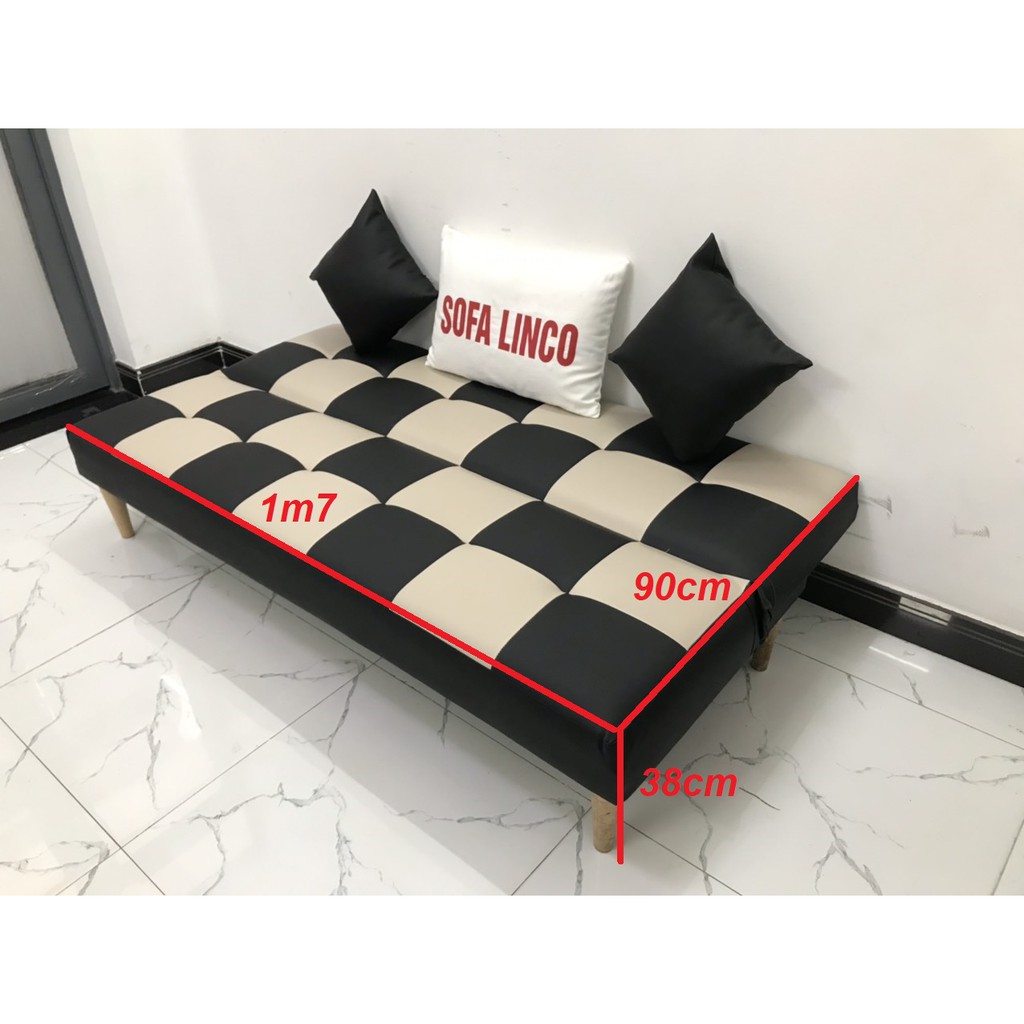 Bộ ghế sofa bed, sofa giường phòng khách simili (giả da) caro đen trắng sofa giá rẻ mini giường nằm sofa Linco