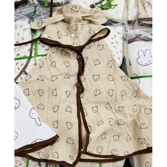 Áo chống nắng cho bé choàng kín đầu có mũ 1 2 tuổi vải Xô Hàn Kèm Kính Chống Giọt Bắn