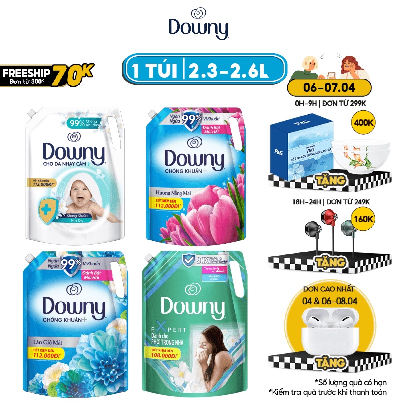 Nước Xả Vải Downy Nhiều Mùi Hương Túi 2.3L/ 2.6L