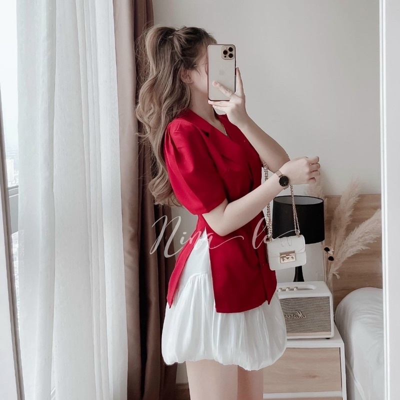 SET ÁO CỔ VEST TN + CHÂN VÁY XOÈ❤️🖤 | BigBuy360 - bigbuy360.vn