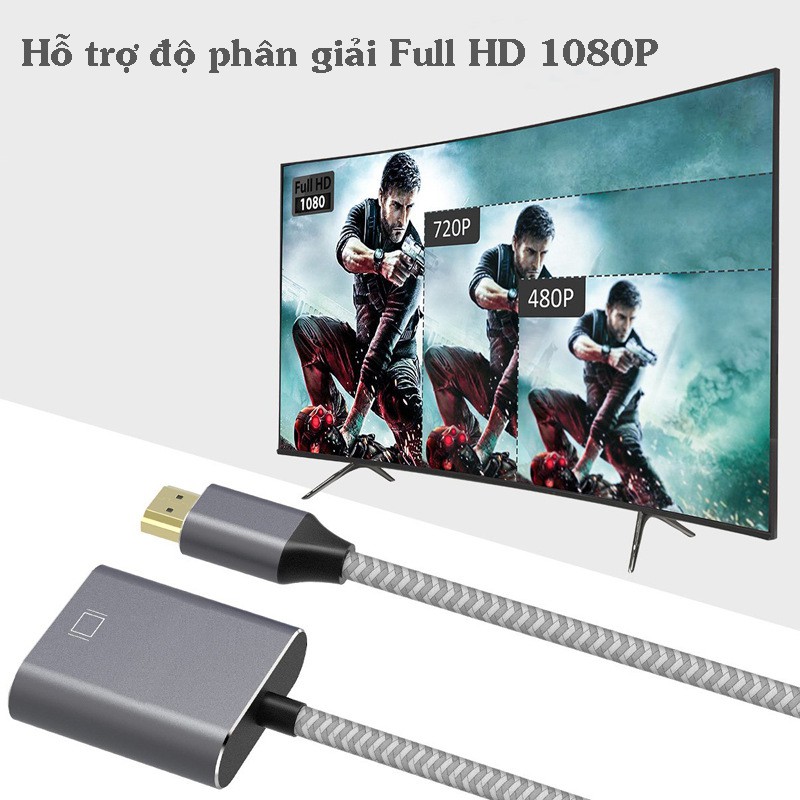 [Mã 2404EL10K giảm 10K đơn 20K] Cáp chuyển đổi HDMI sang VGA cao cấp vỏ nhôm - HDMI to VGA
