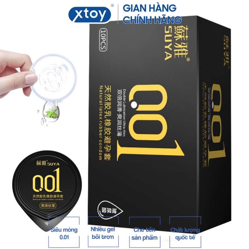 Bao cao su SUYA Đen 0.01 siêu mỏng, nhiều gel bôi trơn, hương thơm Hộp 10 bcs