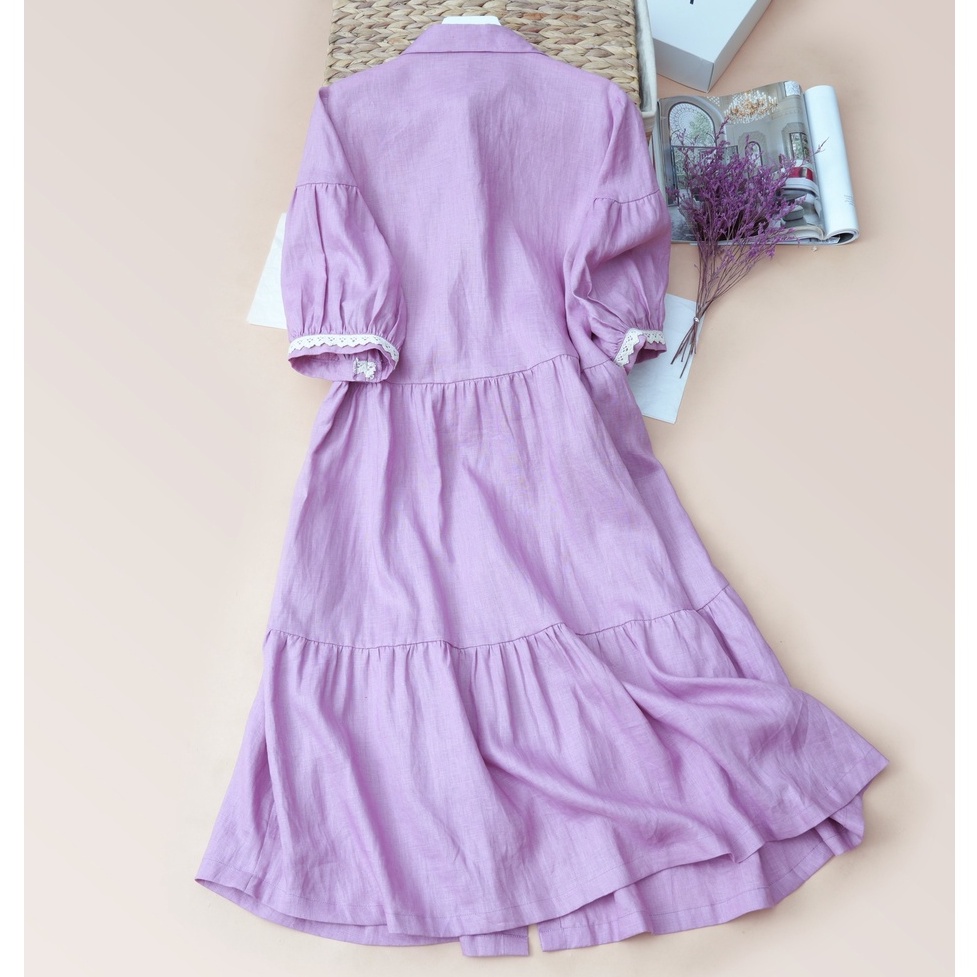 Đầm Linen Signature KACHISA 540 phối ren màu tím