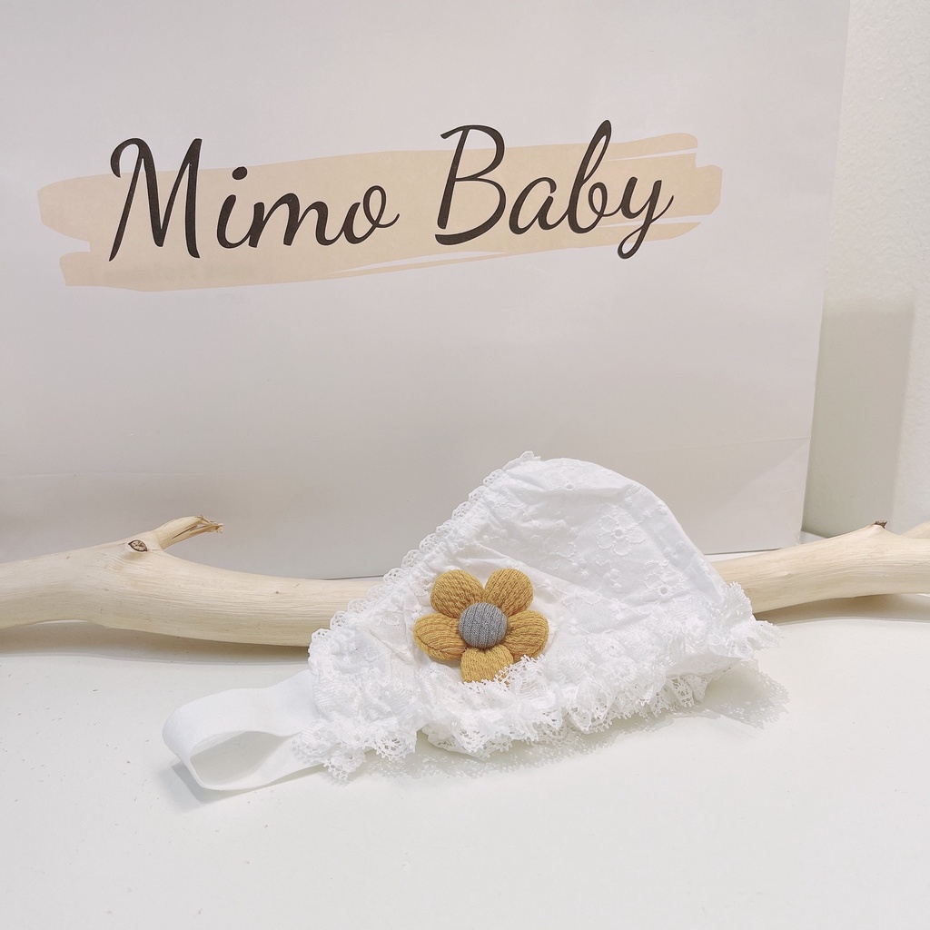 Mũ nón che thóp vải đũi phối ren đính hoa vàng xinh xắn cho bé gái MH184 Mimo Baby
