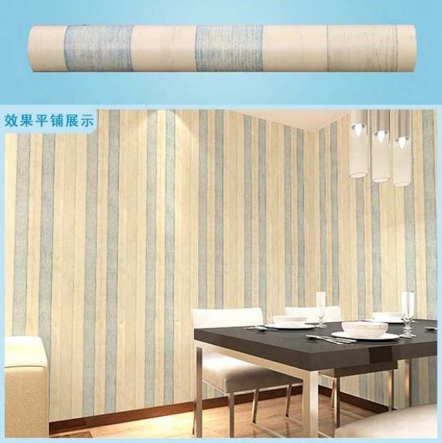 1 mét decal giấy dán tường sọc xanh trắng vintage khổ 45cm keo sẵn