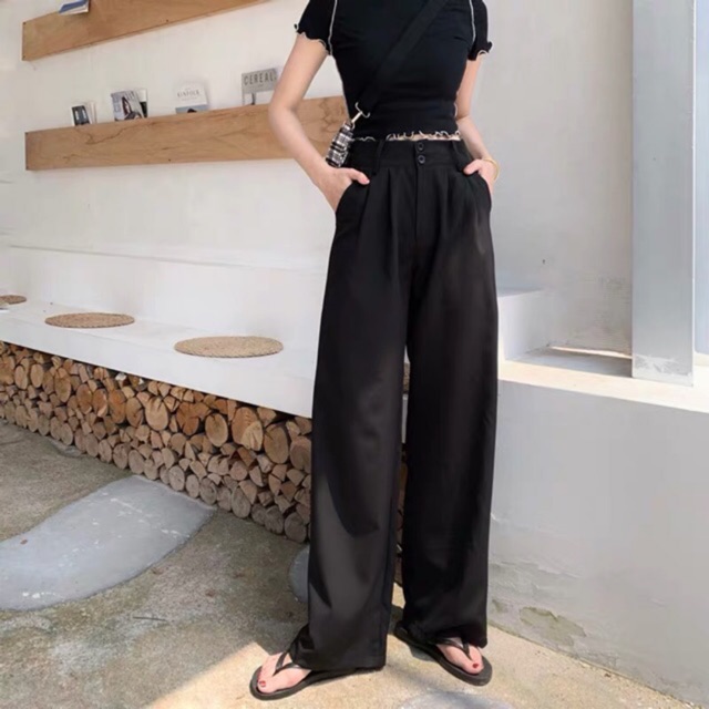 Quần suông ống rộng cạp cao
