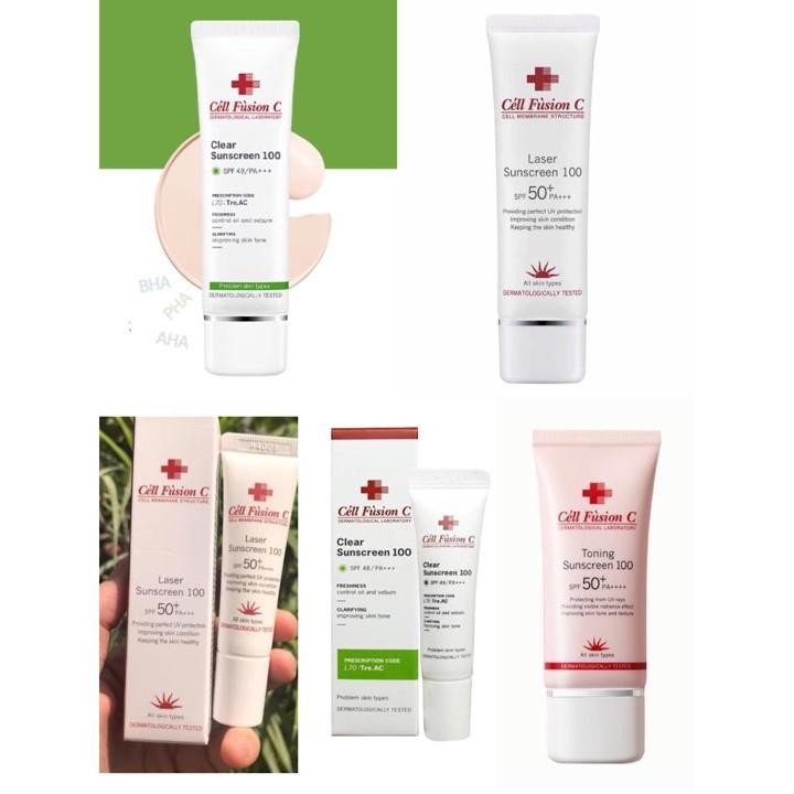 ( Xanh - Đỏ - Hồng) Kem chống nắng Cell Fusion C Laser Suncreen 100 / Toning Suncream 100 Spf 50+++