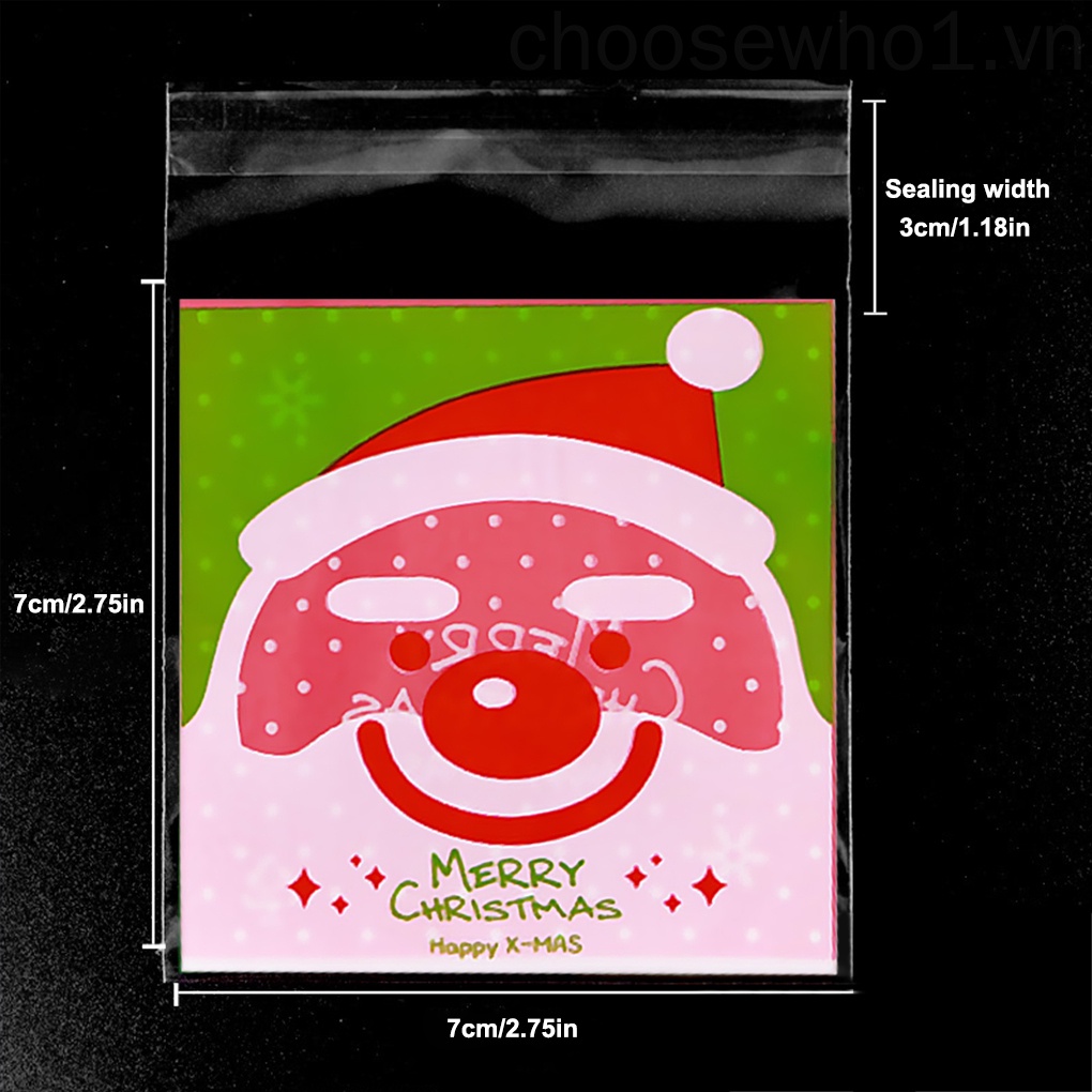 Set 100 túi nhựa trong suốt đựng thực phẩm họa tiết giáng sinh