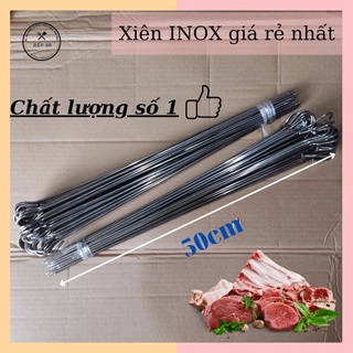 Xiên thịt nướng inox không rỉ 50cm chất lượng , Que nướng thịt giá rẻ số lượng 10 chiếc