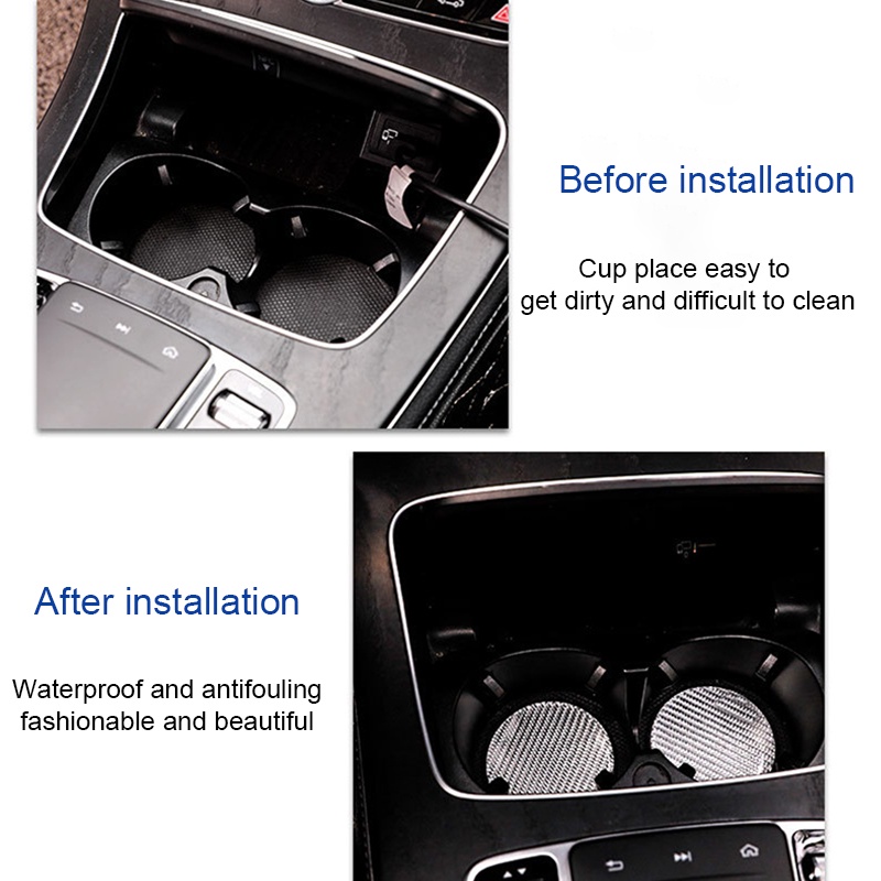 Set 1/ 2 miếng lót cốc SEAMETAL sợi carbon PVC chống trượt dành cho trang trí bên trong xe hơi