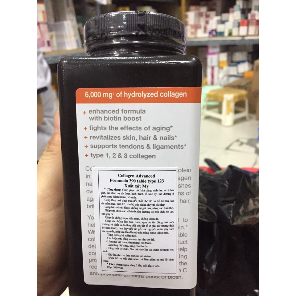 Collagen Youtheory type 1,2,3 chính hãng date mới hỗ trợ đẹp da, tóc, móng 390 viên