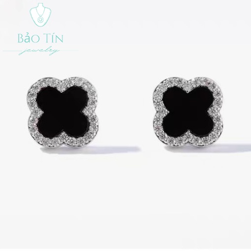Khuyên tai bạc nữ, bông tai bạc hình cỏ bốn lá Bảo Tín Jewerly