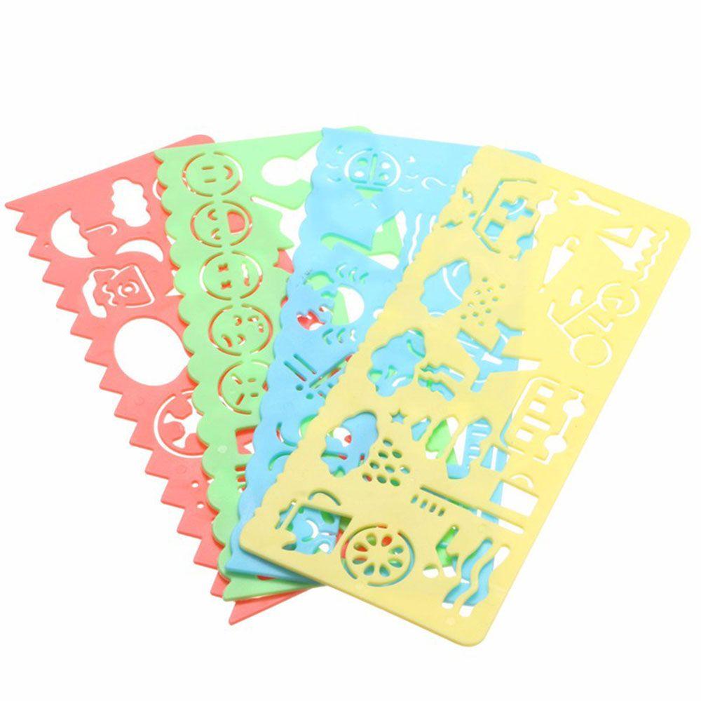 JARRED Set 4 Thước Nhựa Tự Vẽ Tranh Kiểu Hoạt Hình Dễ Thương