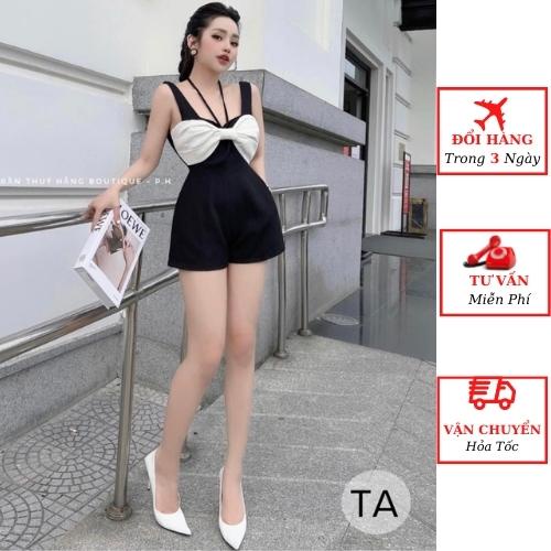 Jumpsuit nữ nơ trắng ngực sát nách cá tính đi biển ulzzang Hàn Quốc