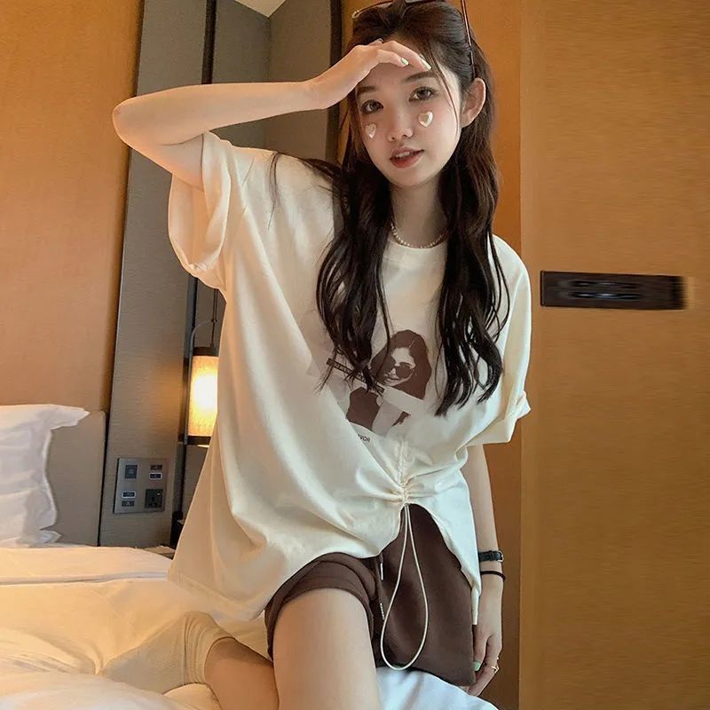 Bộ Áo Thun Tay Ngắn Dáng Rộng Phối Quần Short Thời Trang Mùa Hè 2022 Cho Nữ