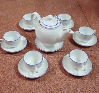 Bộ ấm chén Bát Tràng kẻ chỉ xanh