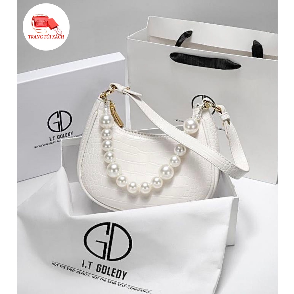 Túi Kẹp Nách Túi Xách Nữ Đeo Vai Dáng Thuyền Da Vân Kèm Dây Ngọc Sang Chảnh TTX88