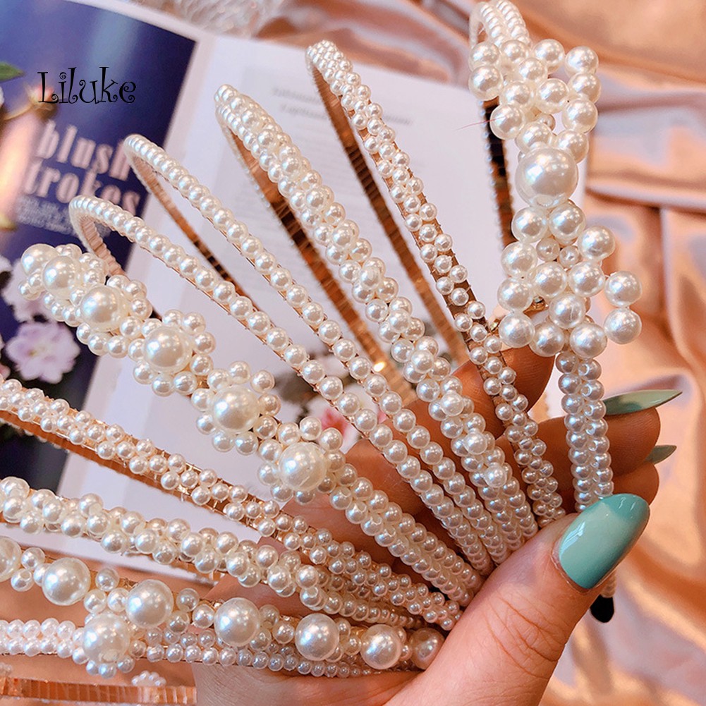 Băng Đô Cài Tóc Đính Hạt Ngọc Trai Giả Thanh Lịch Cho Nữ