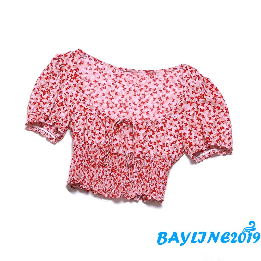 Áo croptop cổ vuông tay phồng ngắn phối ren phong cách vintage thời trang mùa hè cho nữ