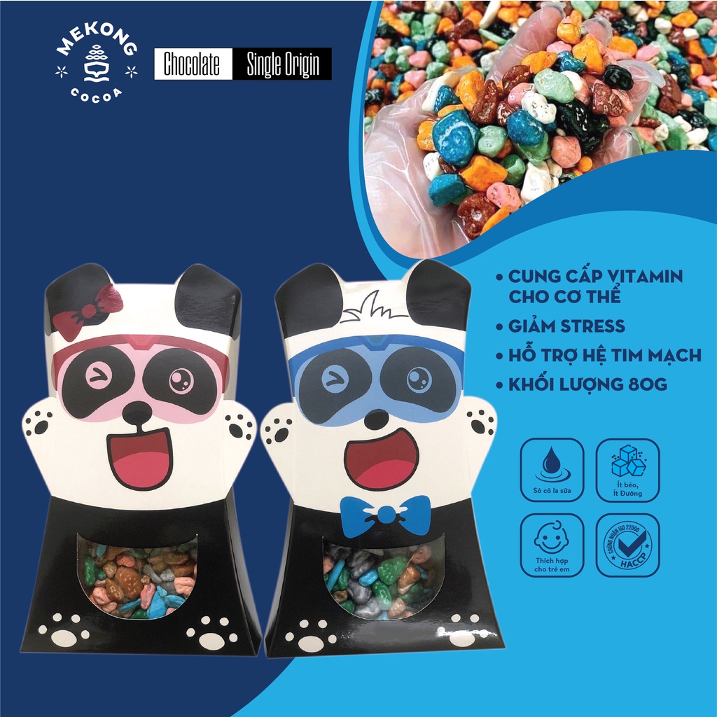 Socola Sữa MEKONG CHOCOLATE Dạng Đá Nhiều Màu Sắc Kèm Sticker Hộp Gấu 80g SCLS06