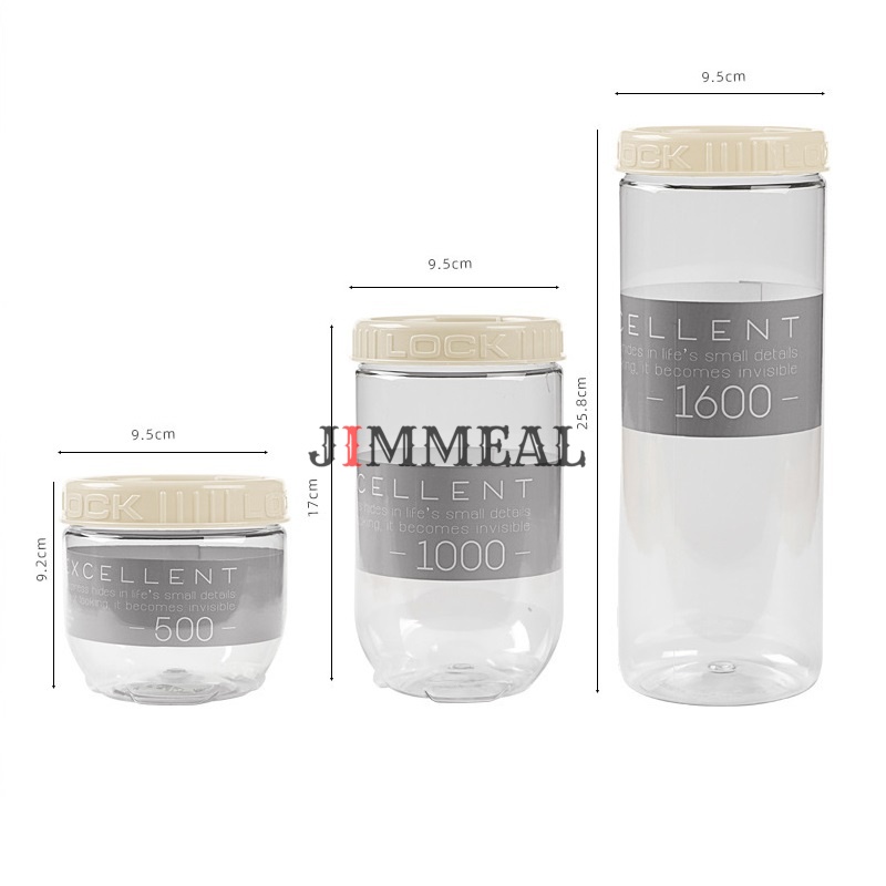 Hũ Nhựa, Hộp Nhựa PET Bảo Quản Thực Phẩm, Đồ Khô Nắp Vặn Jimmeal Có Thể Xếp Chông Dung Tích 500ml 1000ml 1600ml