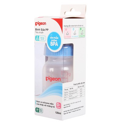 (Chính hãng)Bình sữa Pigeon PP tròn trơn cổ thường 120ml/240ml