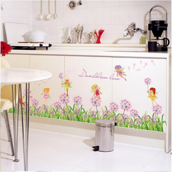 Decal trang trí chân tường Hoa Bồ Công Anh Tím