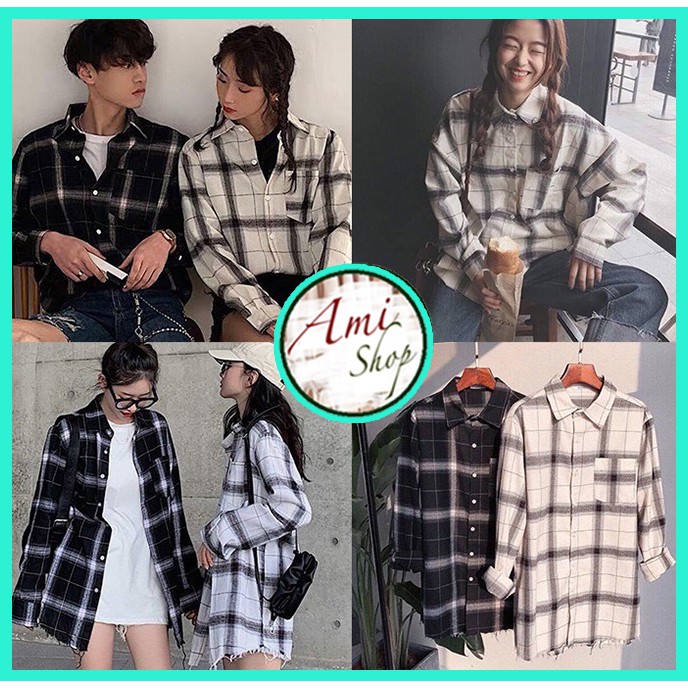 ÁO SƠ MI KẺ RÁCH GẤU (UNISEX)