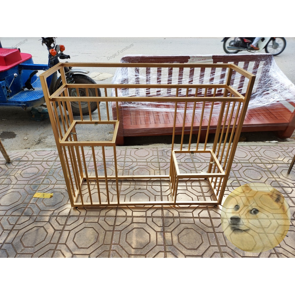 Bàn Console mặt đá, kệ bàn hành lang, console kê sát tường khung vuông ba tầng thanh sọc
