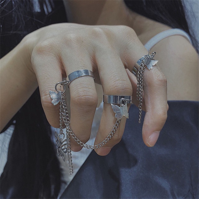 Bộ Nhẫn Hở Hình Bướm Phong Cách Punk Thời Trang Cho Nữ