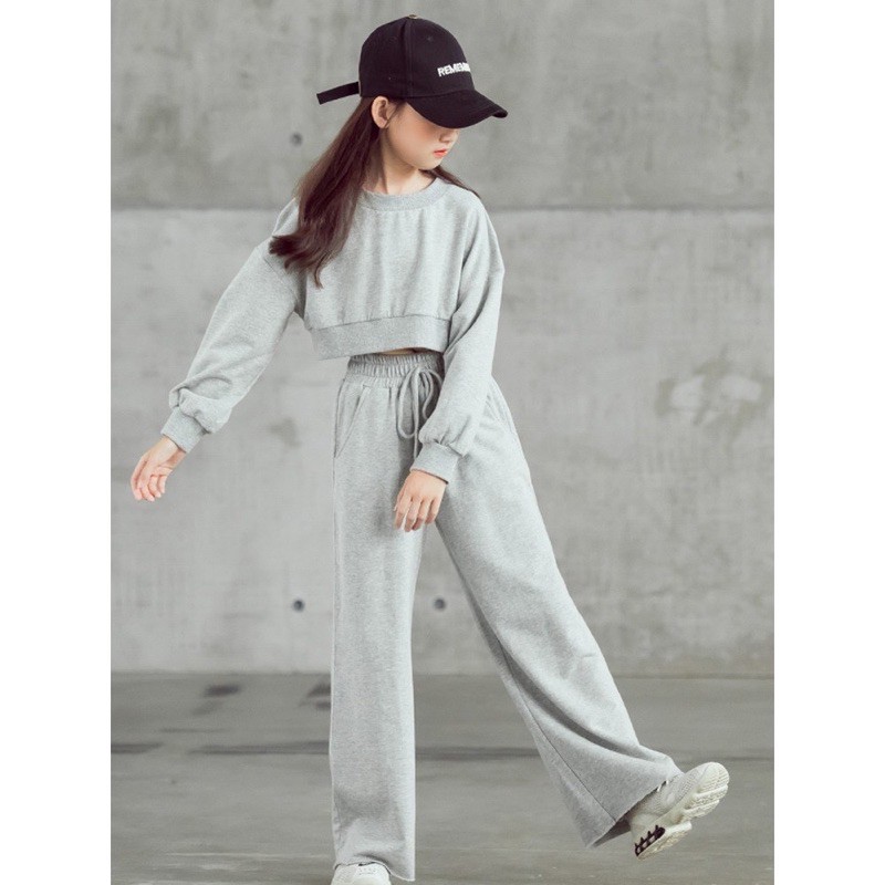 Bộ Nỉ Thu Đông Dài Tay Croptop Cho Bé Gái Từ 15 Đến 40Kg NaNa Store