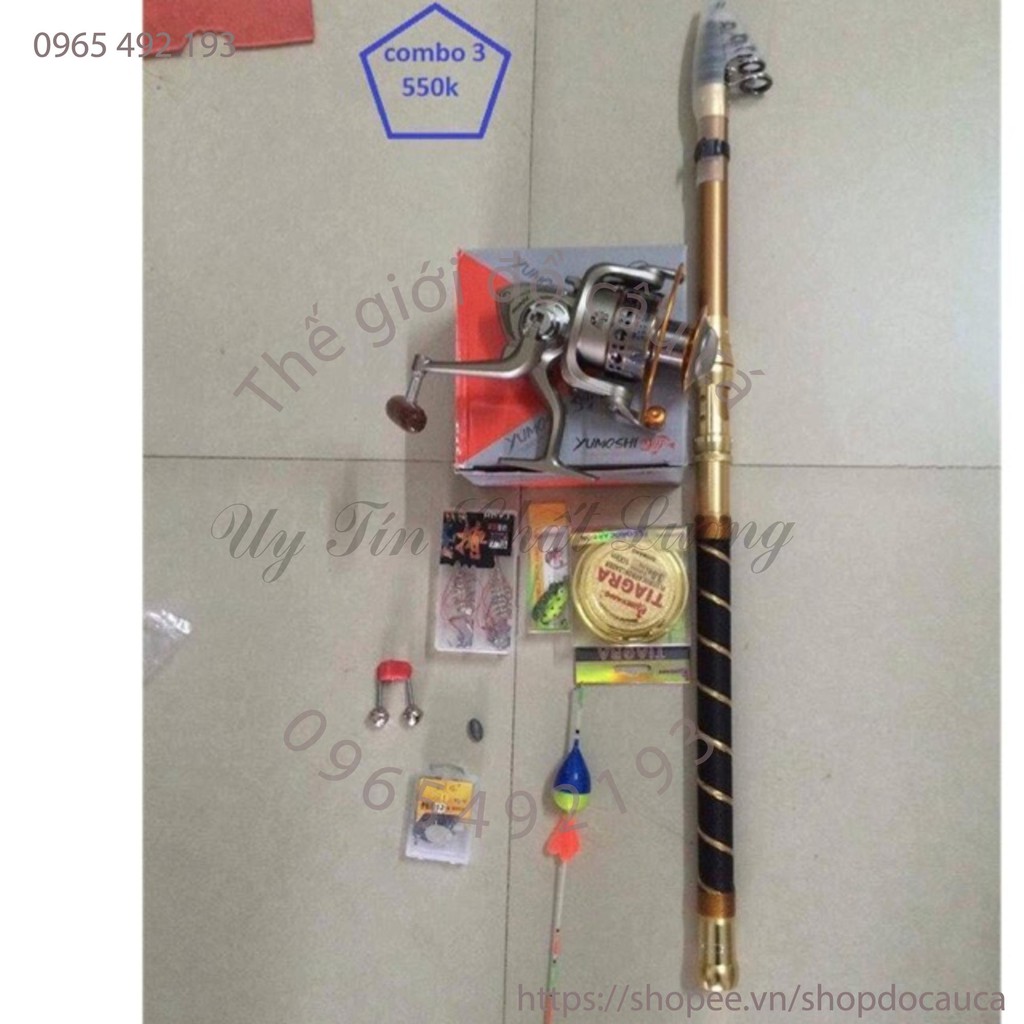 Combo bộ cần câu rút TIGA 3m6 ,máy yumoshi LC 6000 kèm phụ kiện ( rẻ vô địch )