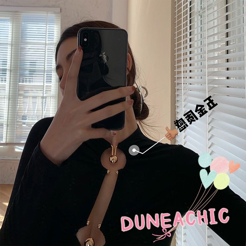 DUNEA Áo liền quần dài tay eo cao phối nút kim loại dành cho nữ